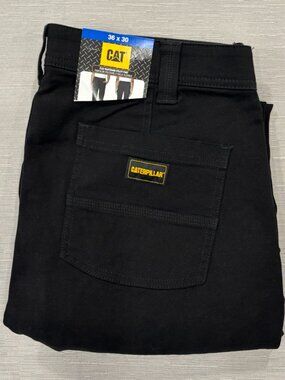 CAT Caterpillar Utility Work Pants Mens 36 x 30 Black Flex Waistband Cell Pocket